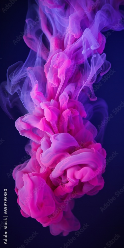 Cloudy smoke closeup, evaporates from bottle neck, blue purple and pink colors Generative AI