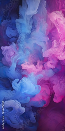 Cloudy smoke closeup, evaporates from bottle neck, blue purple and pink colors Generative AI