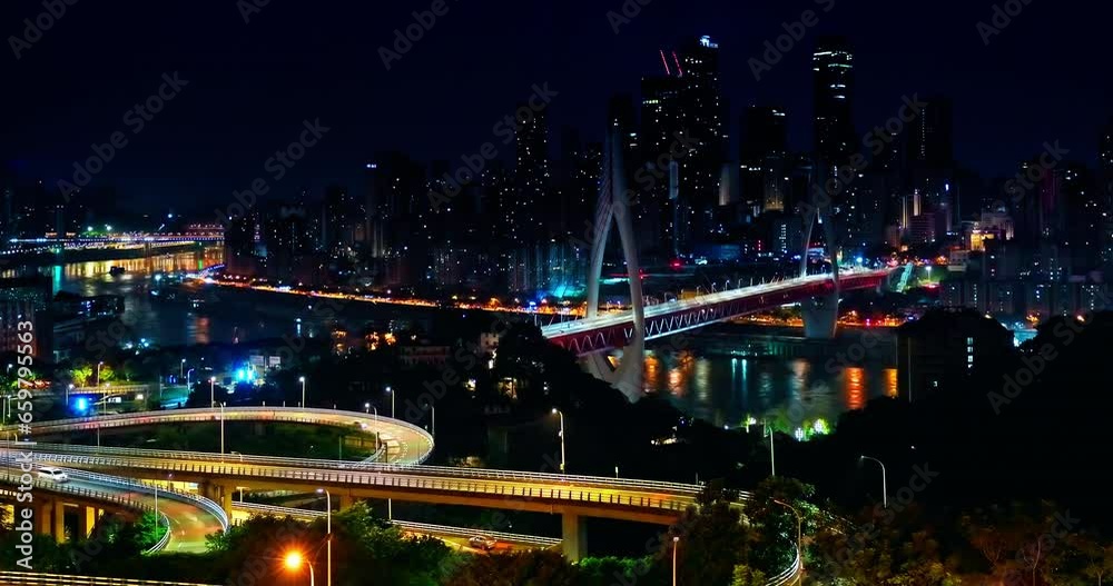 High angle view of Chongqing city skyline and viaducts. Removed building trademark and advertising High angle view of Chongqing city skyline and viaducts. Removed building trademark and advertising