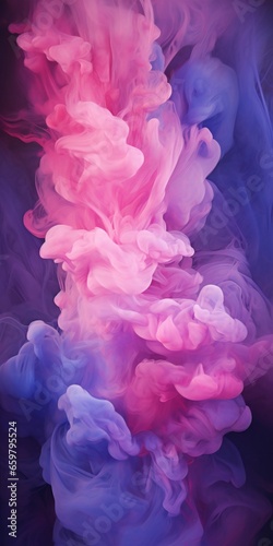 Cloudy smoke closeup, evaporates from bottle neck, blue purple and pink colors Generative AI