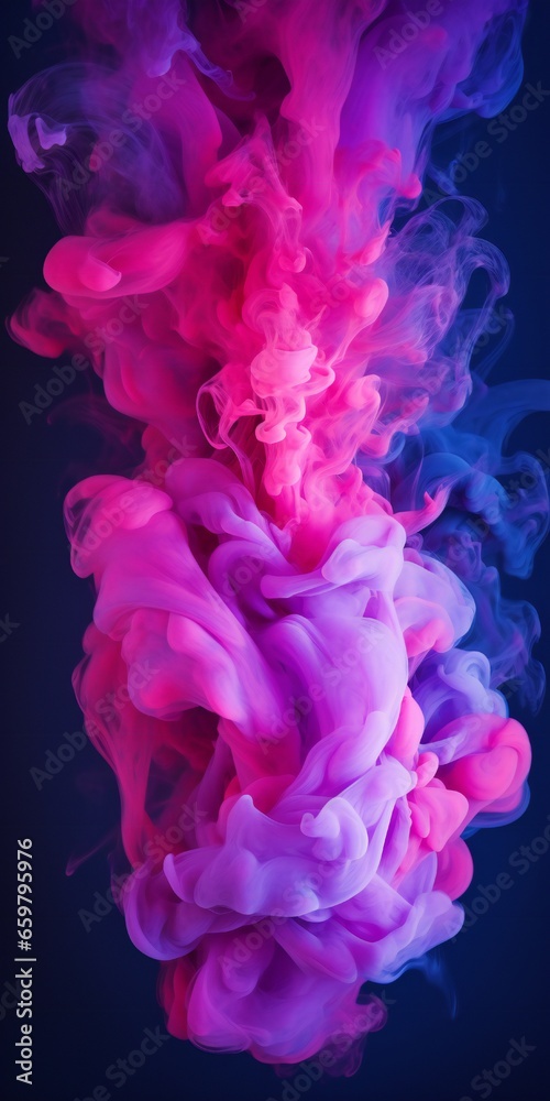 Cloudy smoke closeup, evaporates from bottle neck, blue purple and pink colors Generative AI