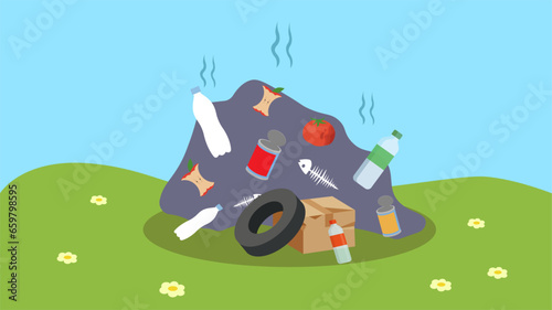 Flat design vector illustration concept of pollution, garbage, environment, ecology.