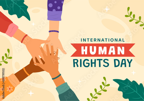 International Human Rights Day Vector Illustration on 10 December with Hand Breaks the Chain for Diverse Races People United for Freedom and Peace