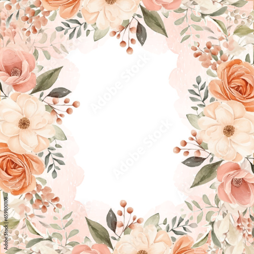 Orange and beige invitation background bouquet watercolor painting with flora and flower