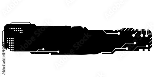 Rectangular design element silhouette in tech style isolated on white. Long tech plate with copy space. Clipart.