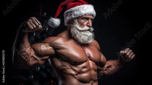 muscular santa claus flexing his arms