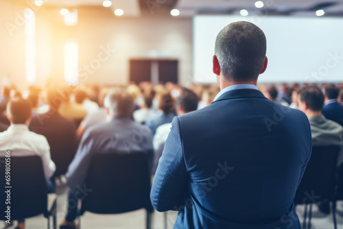 Business and entrepreneurship symposium. Rear view of unrecognized participant in audience