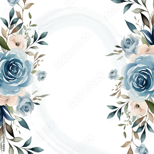 White and blue watercolor hand painted background template for Invitation with flora and flower