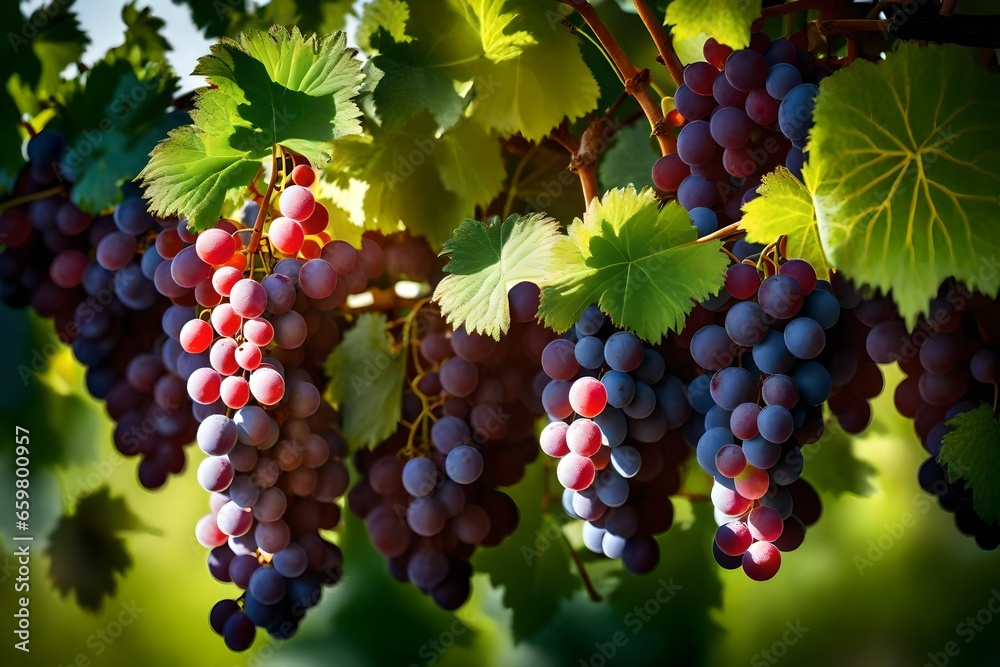 Bunches of grapes on a farmer's plantation.