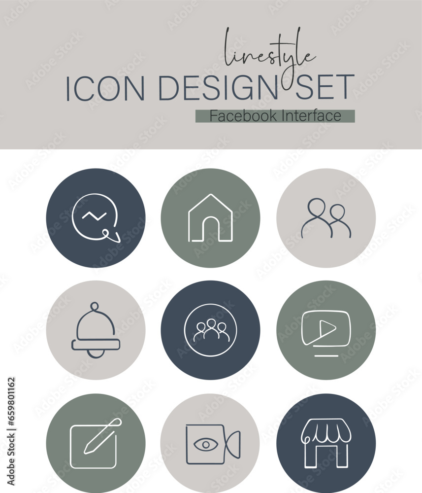 Linestyle Icon Design Set Facebook Interface