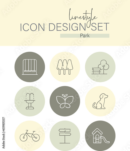 Linestyle Icon Design Set Park