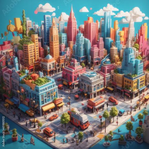 Cartoon colored 3D city