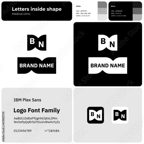 Medical clinic monochromatic simple logo with brand name. Brand name icon. Design element. Template with IBM plex sans font. Suitable for healthcare, medical facility and hospital.