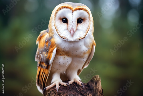 A Barn Owl before blurred background