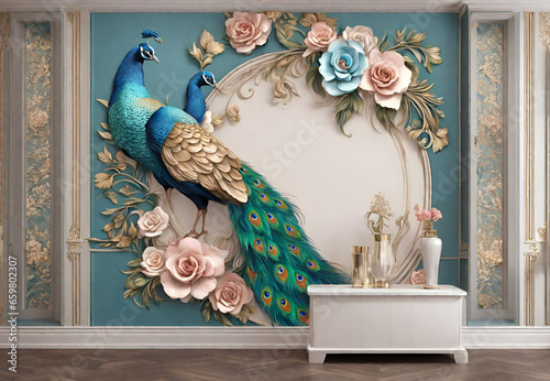Luxury Flowers with Peacock 