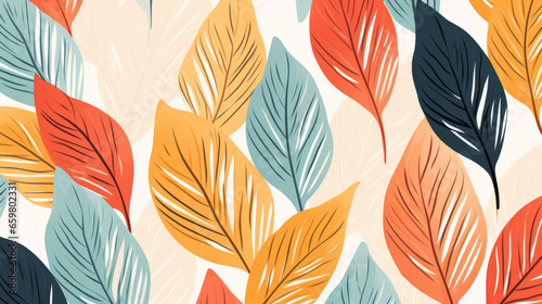 Autumn fall plant leaf seamless pattern. Vintage leaves background illustration.