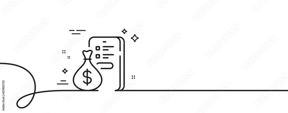 Money line icon. Continuous one line with curl. Invest application sign. Phone trade symbol. Money single outline ribbon. Loop curve pattern. Vector Money line icon. Continuous one line with curl. Invest application sign. Phone trade symbol. Money single outline ribbon. Loop curve pattern. Vector