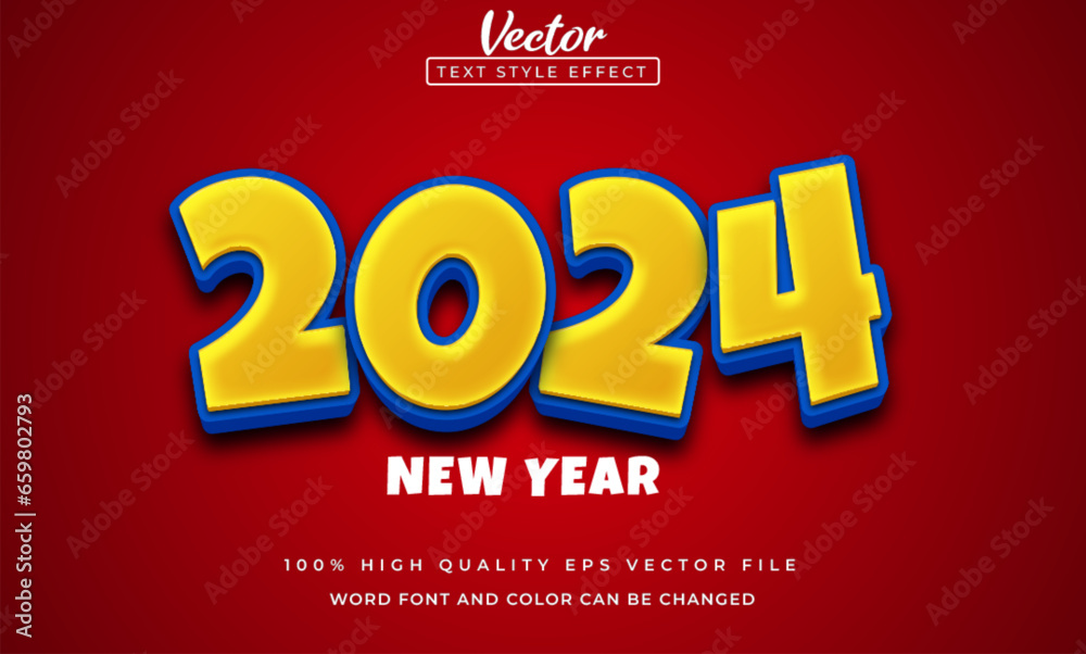 cartoon editable 2024 new year with 3d text effect