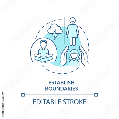 2D editable thin line icon establish boundaries concept, monochromatic isolated vector, blue illustration representing codependent relationship.