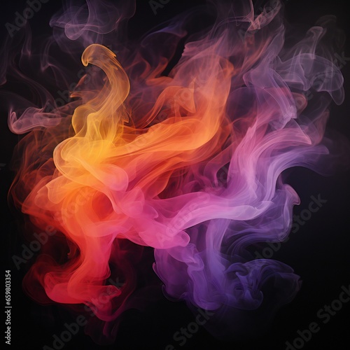 Colorful chimney smoke, top down, black background Generative AI © LayerAce.com
