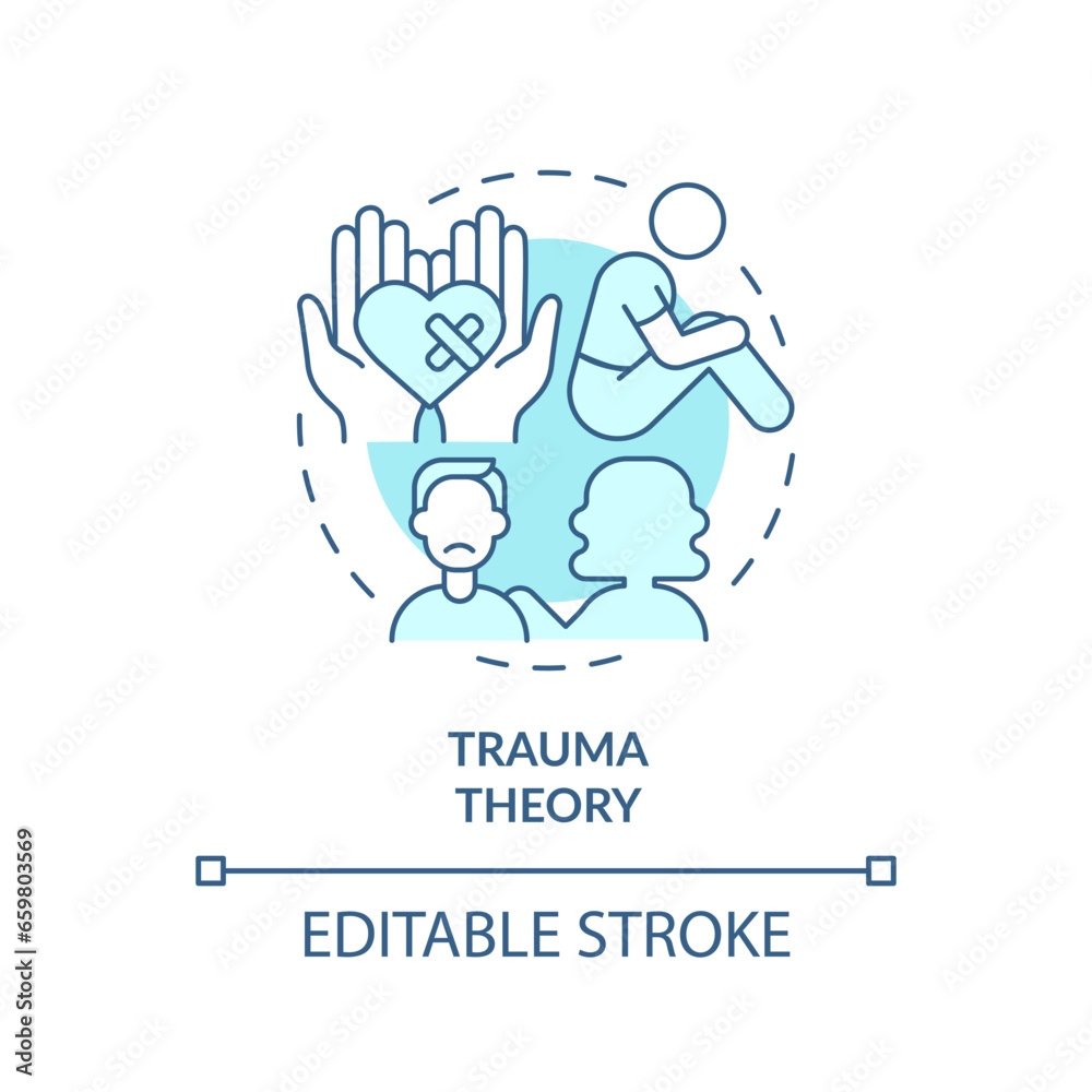 Fototapeta premium 2D editable thin line icon trauma theory concept, monochromatic isolated vector, blue illustration representing codependent relationship.