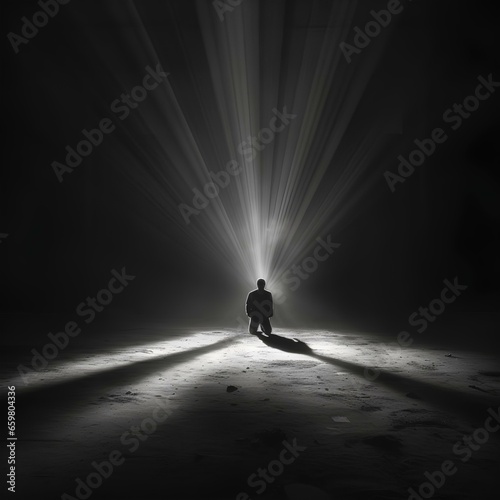 black and white photo of a lonely man in the dark, generative Ai