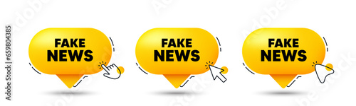 Fake news tag. Click here buttons. Media newspaper sign. Daily information symbol. Fake news speech bubble chat message. Talk box infographics. Vector