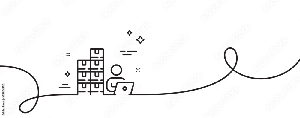Vetor de Inventory line icon. Continuous one line with curl. Warehouse ...