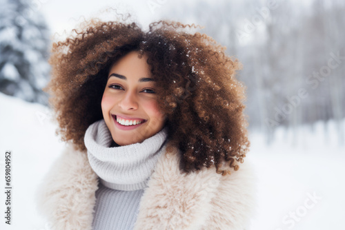 Portrait of a beautiful young african american woman in winter park
