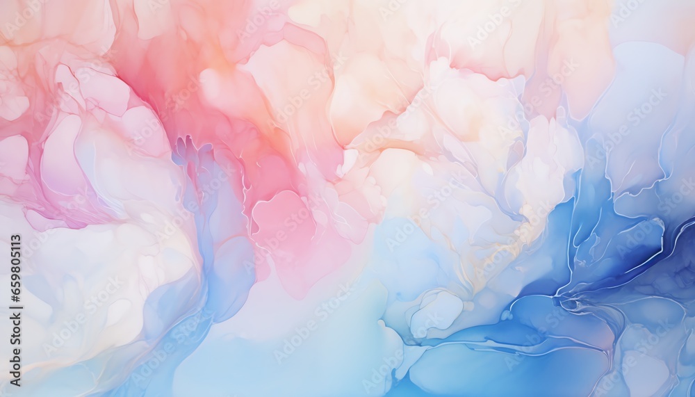 Abstract watercolor painting with a fusion blue and pink