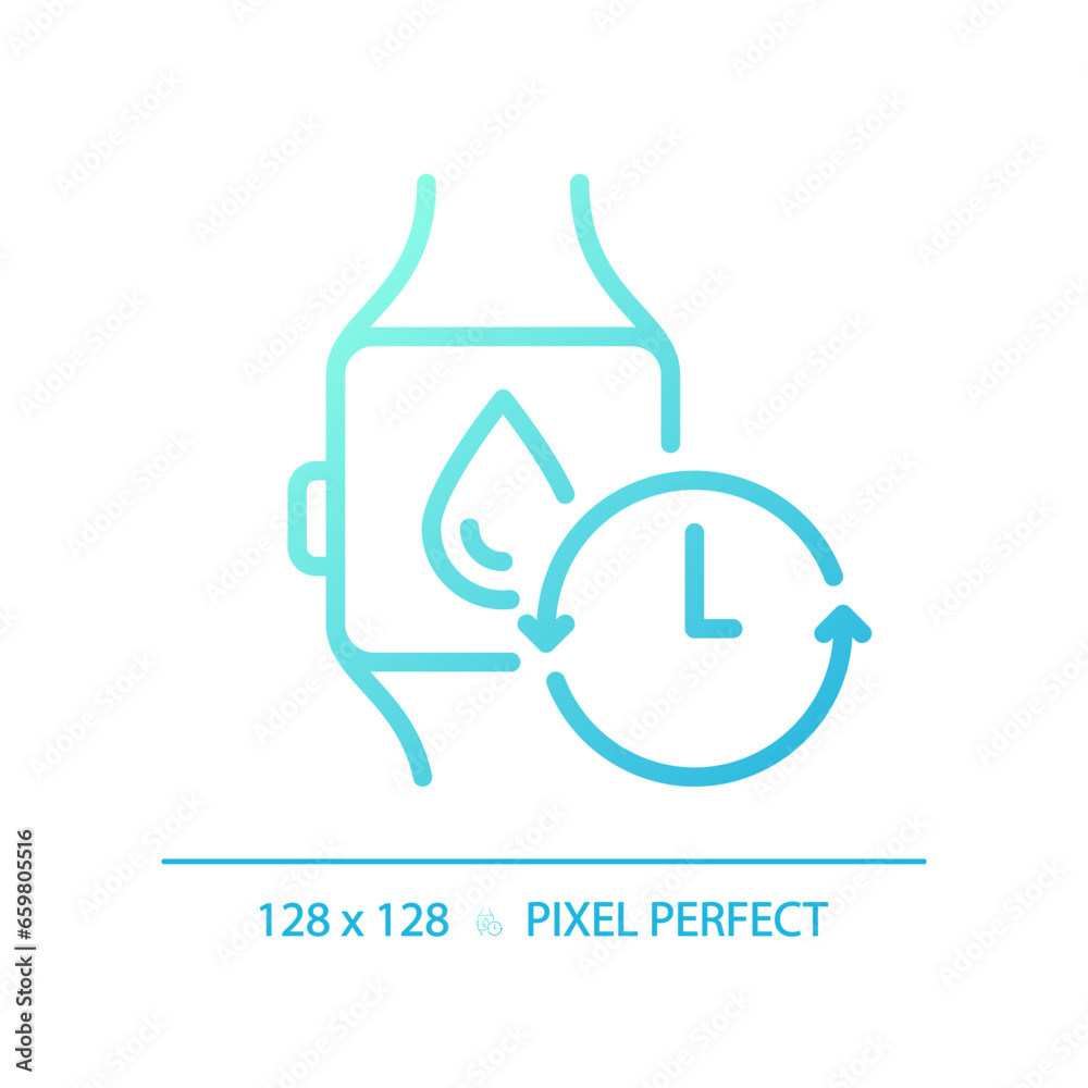2D pixel perfect gradient smartwatch with water icon, isolated blue vector, thin line illustration representing metabolic health. 2D pixel perfect gradient smartwatch with water icon, isolated blue vector, thin line illustration representing metabolic health.