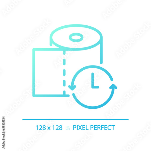 2D pixel perfect gradient toilet paper with clock icon, isolated blue vector, thin line illustration representing metabolic health.