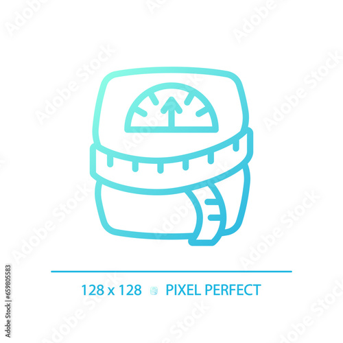 2D pixel perfect gradient weight scale with tape measure icon, isolated blue vector, thin line illustration representing metabolic health.