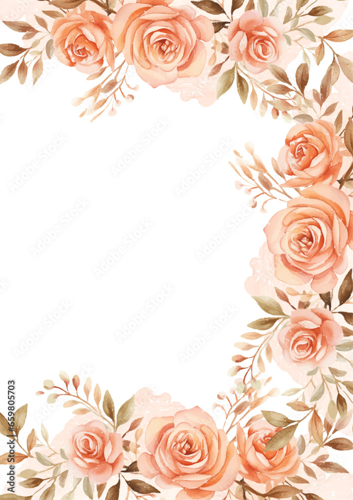 Orange modern background invitation template with floral and flower