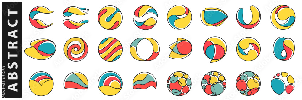 Overlapping Signs Abstract logos set. Yin and yang overlapping emblems. Optical ...