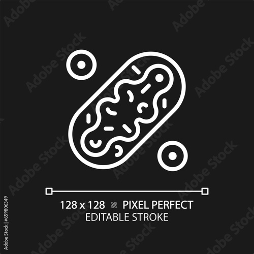 2D pixel perfect editable white mitochondria icon, isolated monochromatic vector, thin line illustration representing metabolic health.