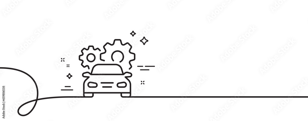 Car service line icon. Continuous one line with curl. Repair station sign. Transport maintenance symbol. Car service single outline ribbon. Loop curve pattern. Vector Car service line icon. Continuous one line with curl. Repair station sign. Transport maintenance symbol. Car service single outline ribbon. Loop curve pattern. Vector