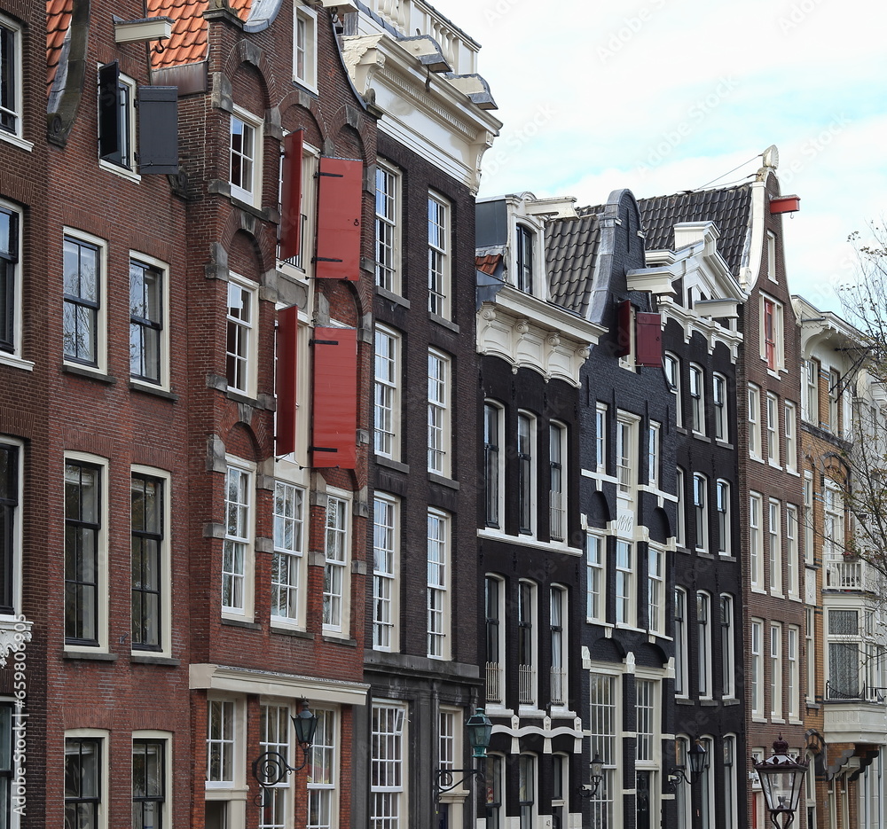 Brouwersgracht Canal House Facades Close Up in Amsterdam, Netherlands
