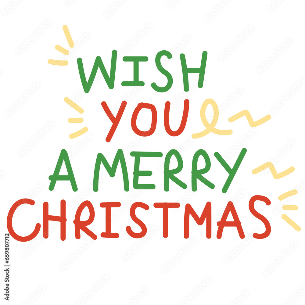 Wish You a Merry Christmas hand writing for Xmas card, winter sticker, festive logo and icon, social media post decoration, print, banner, print, ads, card, etc.