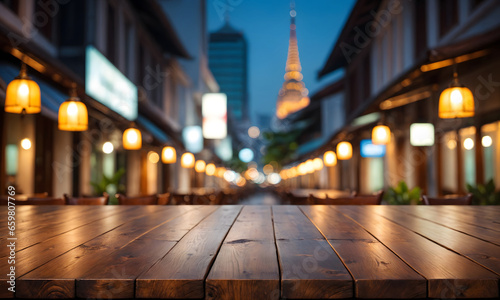 The empty wooden table top with blur background of Bangkok. AI generative © ณรงค์วิทย์ สุขใจ