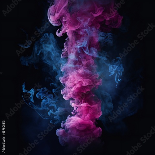 Soft chimney smoke, top down, blue, purple and pink colors, black background Generative AI