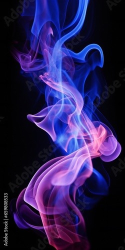 Soft chimney smoke, top down, blue, purple and pink colors, black background Generative AI