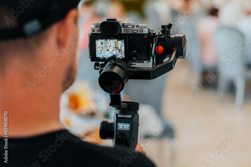 camera show viewfinder image catch motion in interview or broadcast wedding ceremony, catch feeling, stopped motion in best memorial day concept.