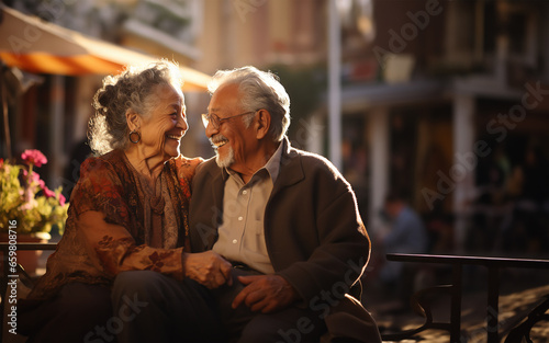 elderly Hispanic couple  deeply connected by years of shared experiences  radiate warmth and love as they relish an outdoor setting