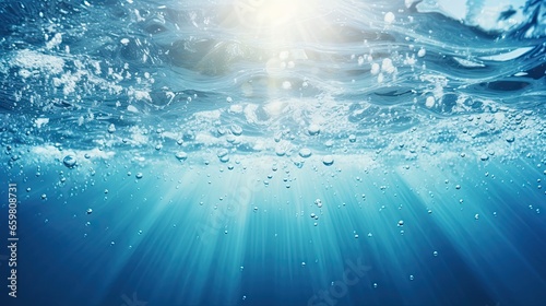 Blue water surface with sunlight and space for text