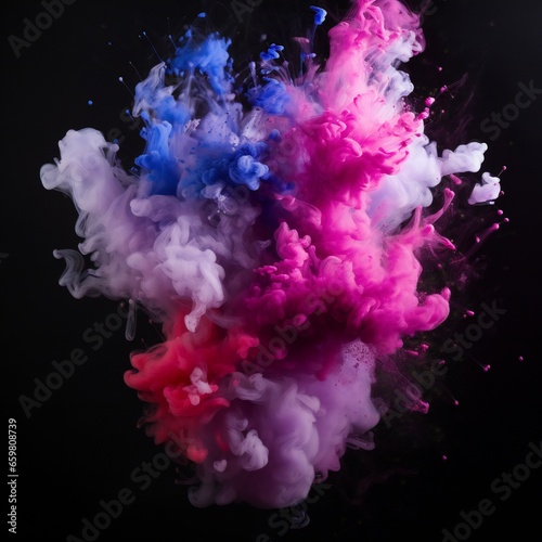 Soft chimney smoke, top down, blue, purple and pink colors, black background Generative AI