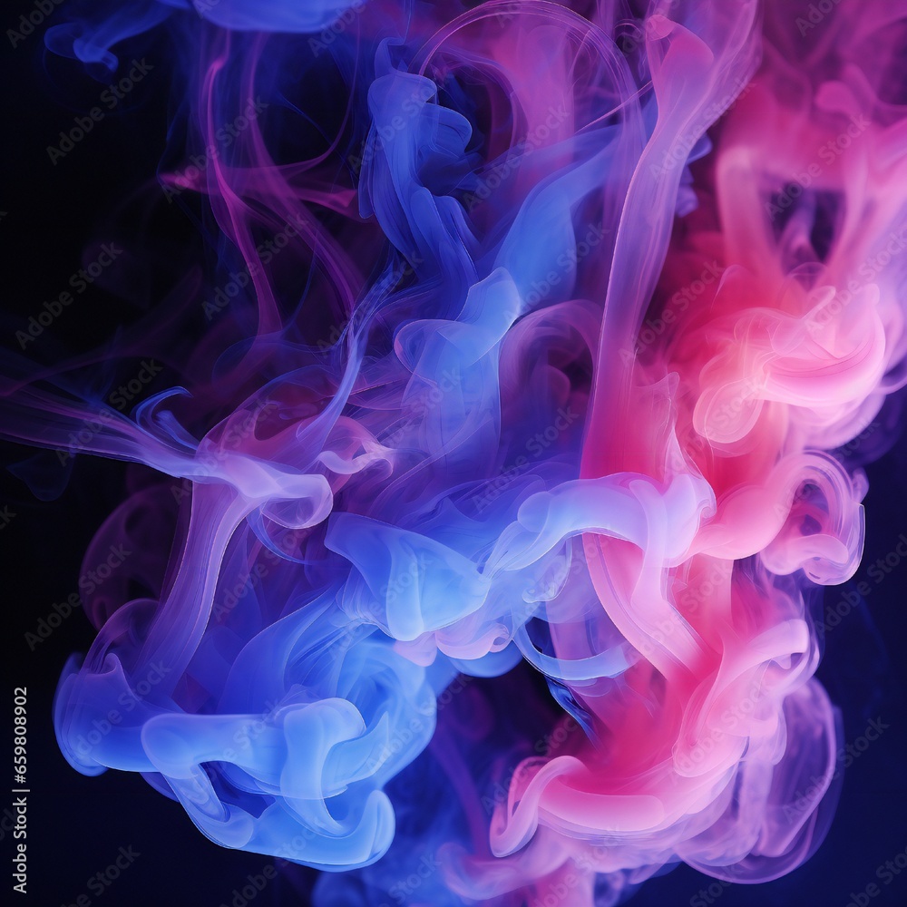 Soft chimney smoke, top down, blue, purple and pink colors, black background Generative AI Soft chimney smoke, top down, blue, purple and pink colors, black background Generative AI