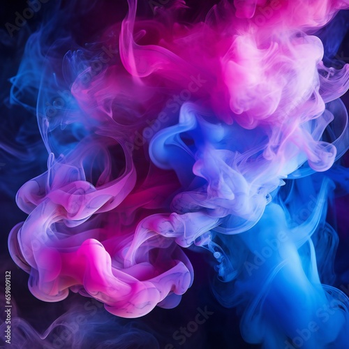 Soft chimney smoke, top down, blue, purple and pink colors, black background Generative AI