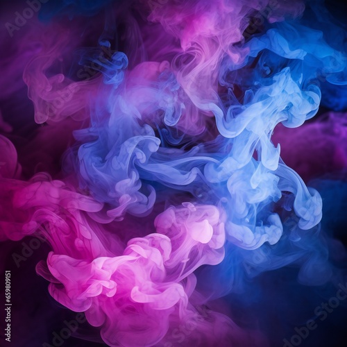 Soft chimney smoke  top down  blue  purple and pink colors  black background Generative AI