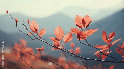 Abstract minimalistic Retro style colorful autumn theme with branch and colorful yellow leaves